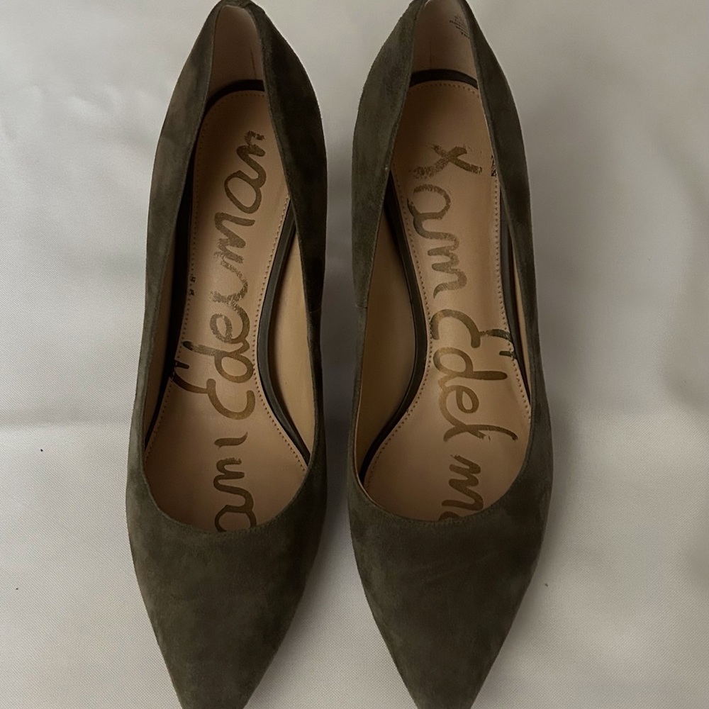 Sam Edelman Olive Suede Pointed-Toe Pumps